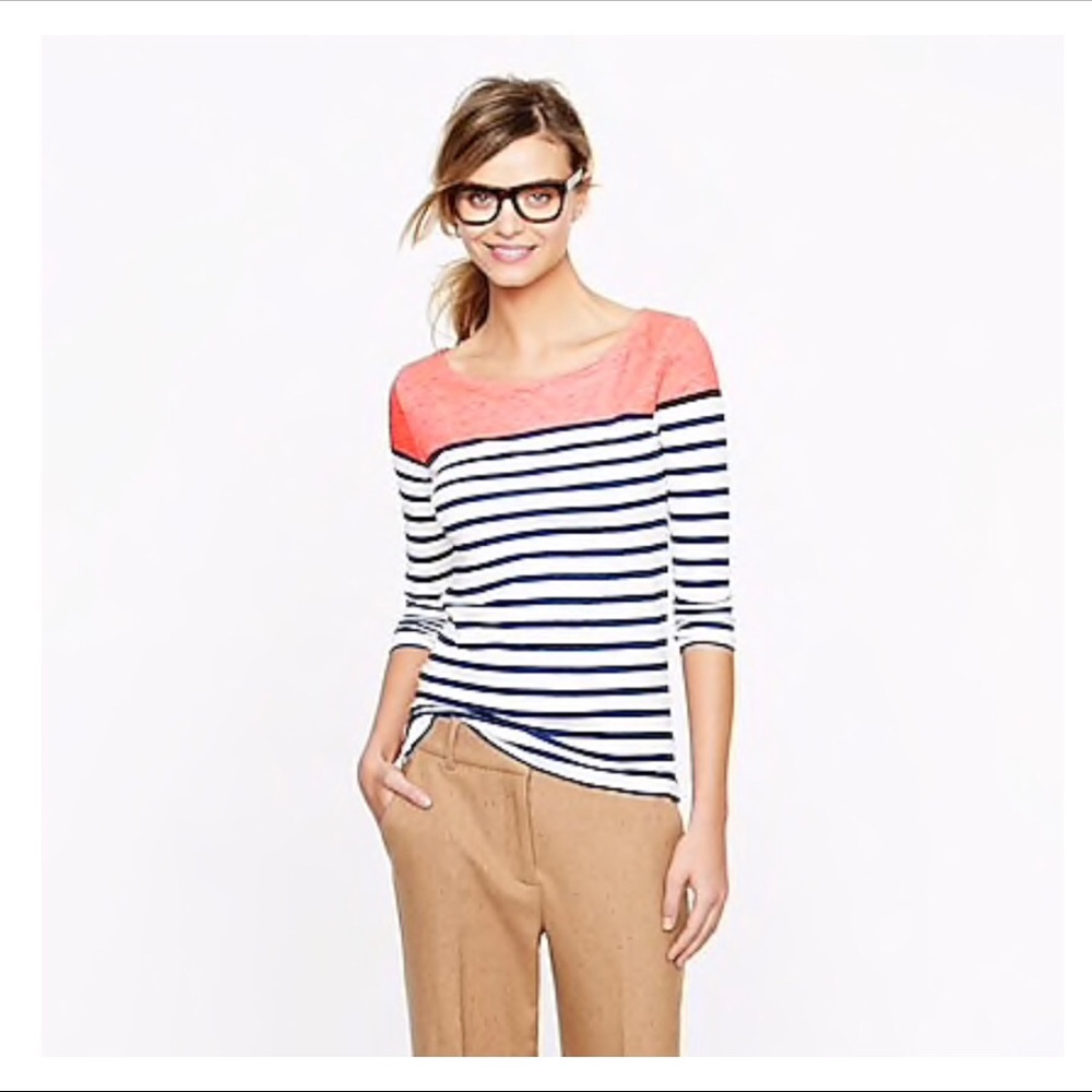 J. Crew stripe colorblock boatneck 3/4 sleeve top - Picture 2 of 8